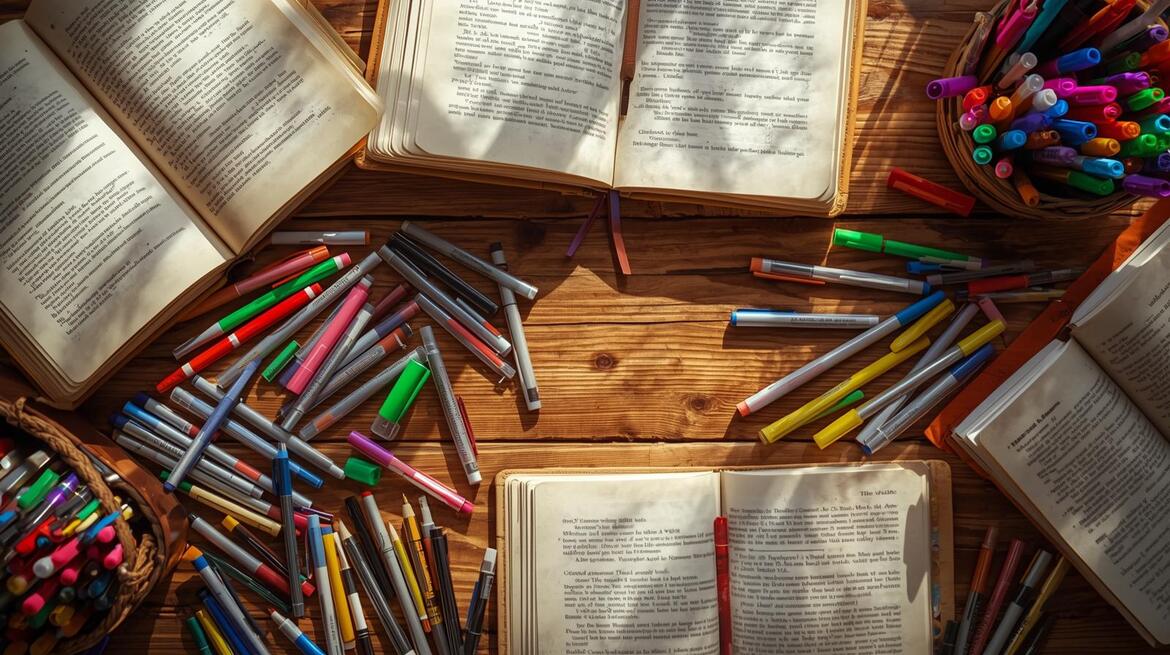 libri e colori sulla scrivania